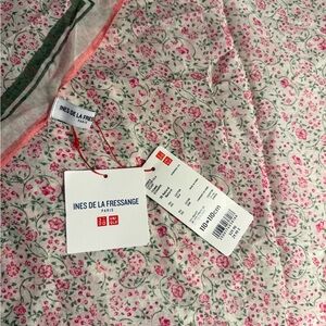 Ines De La Fressange x Uniqlo green and pink floral scarf / wrap.
